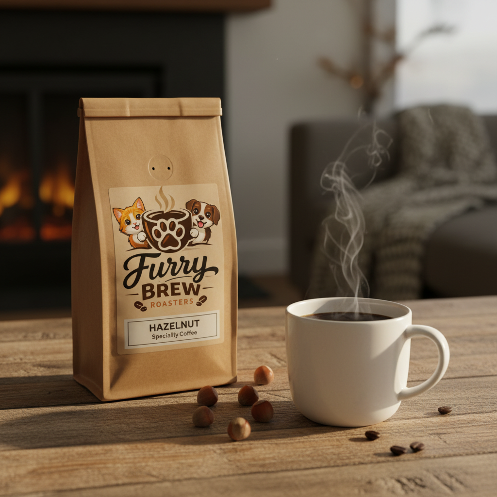 Furry Brew Roasters Cinnamon Hazelnut coffee lifestyle photo