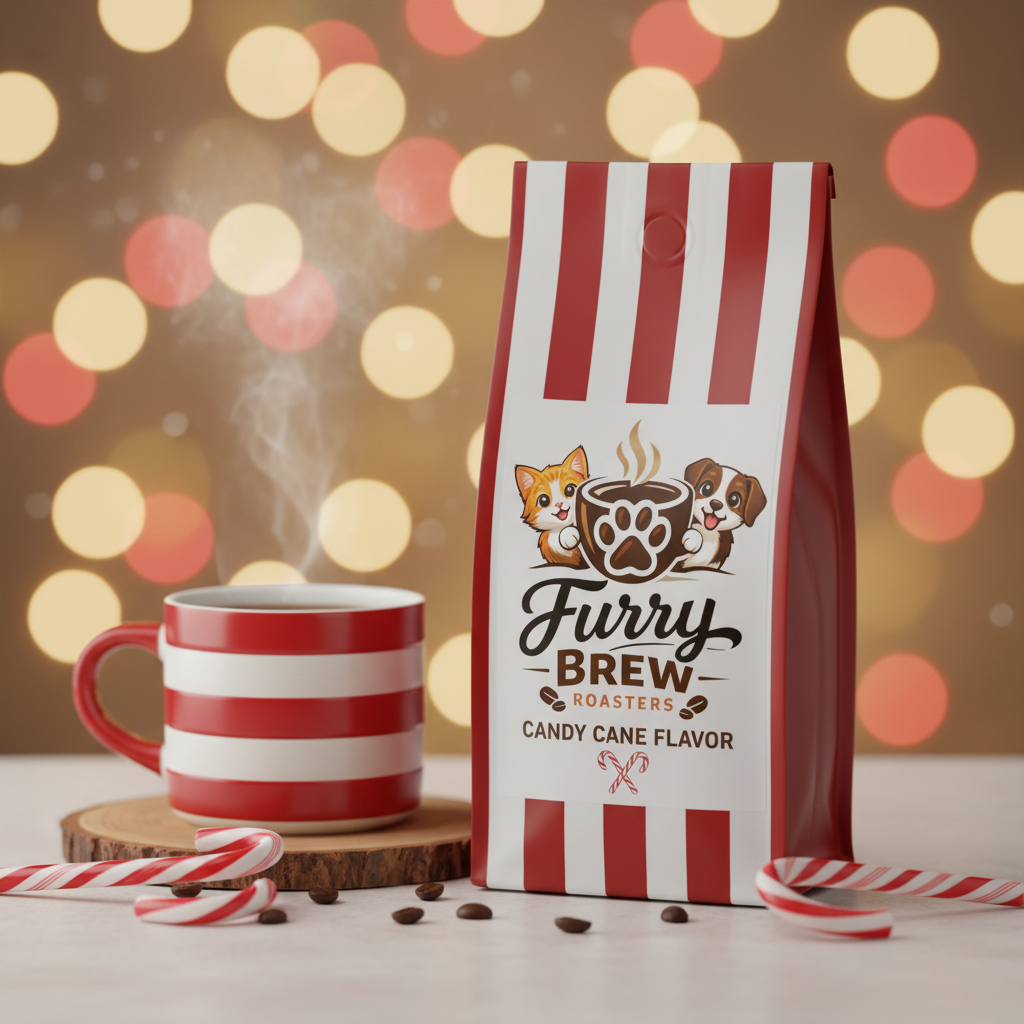 Furry Brew Roasters Candy Cane coffee lifestyle photo
