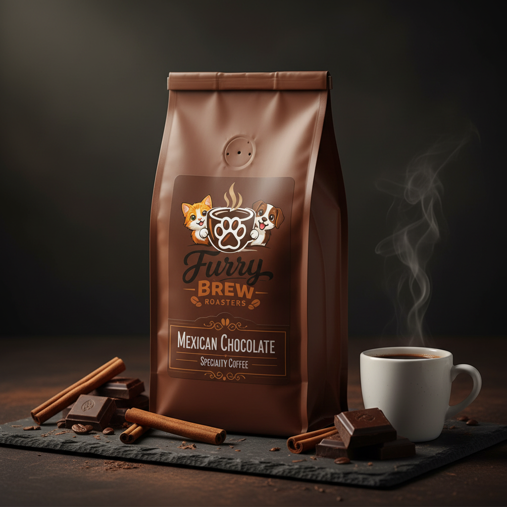 Furry Brew Roasters Mexican Chocolate coffee lifestyle photo