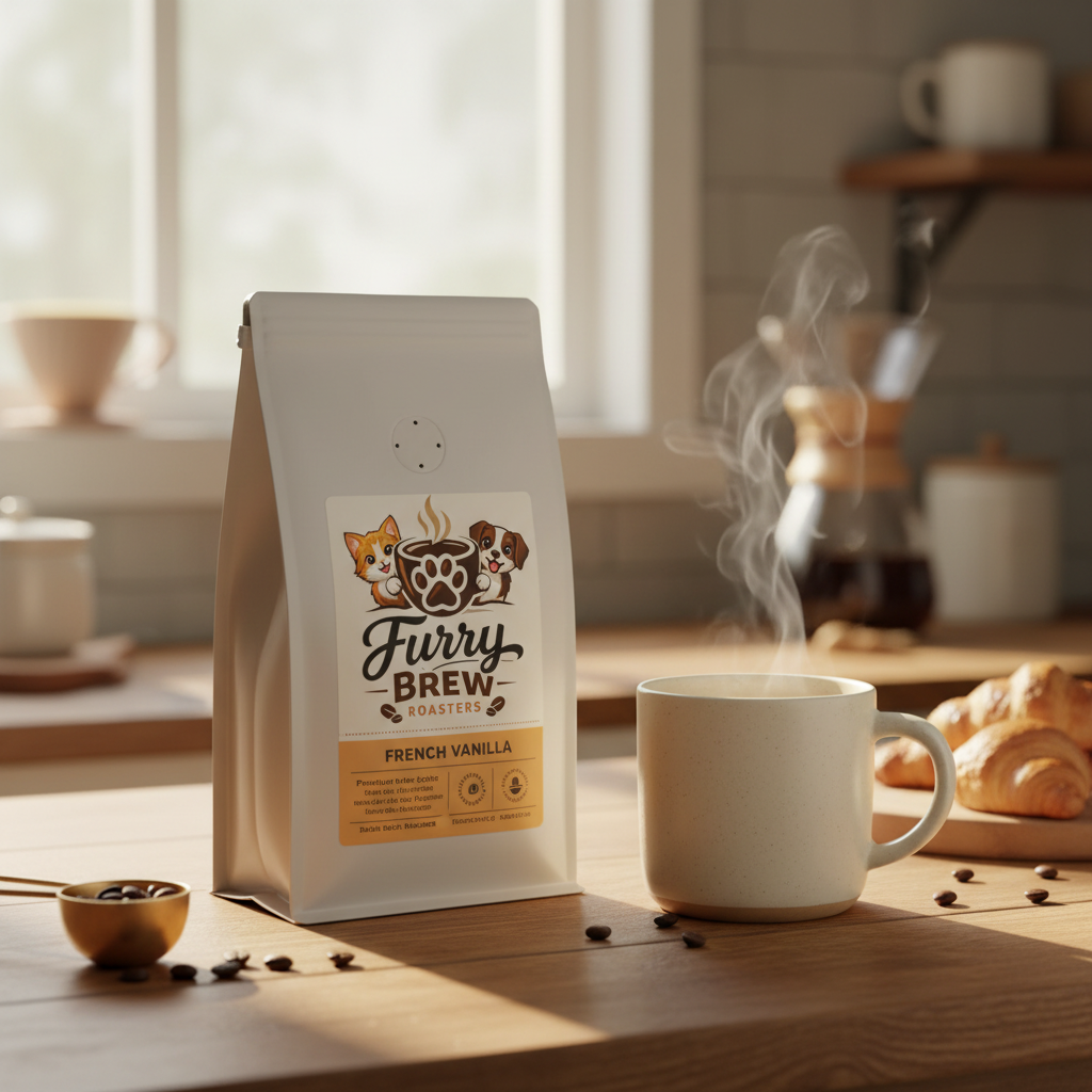 Furry Brew Roasters French Vanilla coffee lifestyle photo